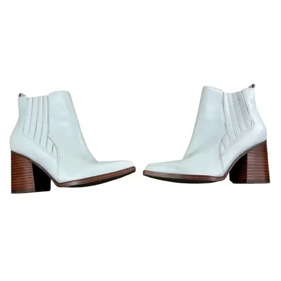 Marc Fisher Women's Matter Block Heel Booties Sz 7.5 M White Leather Pointy Toe - Picture 4 of 10